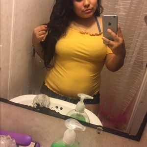 CHARLOTTE RUSSE MUSTARD OFF THE SHOULDER TOP